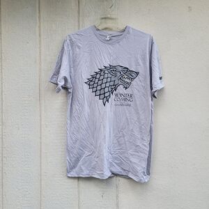 Game of Thrones gray T Shirt Men’s size L Stark Winter Coming Wolf